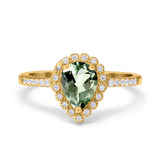 14K Yellow Gold 1.42ct Teardrop Pear Halo 8mmx6mm G SI Natural Green Amethyst Diamond Engagement Wedding Ring Size 6.5