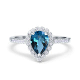 14K White Gold 1.42ct Teardrop Pear Halo 8mmx6mm G SI London Blue Topaz Diamond Engagement Wedding Ring Size 6.5