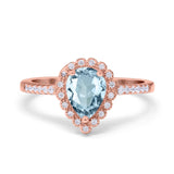 14K Rose Gold 1.42ct Teardrop Pear Halo 8mmx6mm G SI Natural Aquamarine Diamond Engagement Wedding Ring Size 6.5