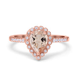 14K Rose Gold 1.42ct Teardrop Pear Halo 8mmx6mm G SI Natural Morganite Diamond Engagement Wedding Ring Size 6.5