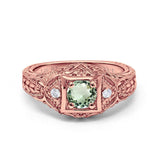 14K Rose Gold 0.15ct Round Antique Style 5mm G SI Natural Green Amethyst Diamond Engagement Wedding Ring Size 6.5