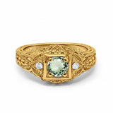 14K Yellow Gold 0.15ct Round Antique Style 5mm G SI Natural Green Amethyst Diamond Engagement Wedding Ring Size 6.5