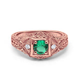 14K Rose Gold 0.15ct Round Antique Style 5mm G SI Nano Emerald Diamond Engagement Wedding Ring Size 6.5