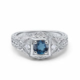 14K White Gold 0.15ct Round Antique Style 5mm G SI London Blue Topaz Diamond Engagement Wedding Ring Size 6.5