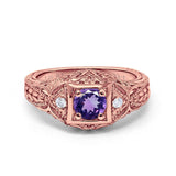 14K Rose Gold 0.15ct Round Antique Style 5mm G SI Natural Amethyst Diamond Engagement Wedding Ring Size 6.5