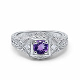 14K White Gold 0.15ct Round Antique Style 5mm G SI Natural Amethyst Diamond Engagement Wedding Ring Size 6.5