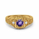 14K Yellow Gold 0.15ct Round Antique Style 5mm G SI Natural Amethyst Diamond Engagement Wedding Ring Size 6.5