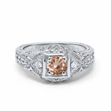 14K White Gold 0.15ct Round Antique Style 5mm G SI Natural Morganite Diamond Engagement Wedding Ring Size 6.5