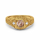 14K Yellow Gold 0.15ct Round Antique Style 5mm G SI Natural Morganite Diamond Engagement Wedding Ring Size 6.5