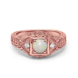 14K Rose Gold 0.09ct Round Antique Style 5mm G SI Natural White Opal Diamond Engagement Wedding Ring Size 6.5