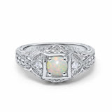 14K White Gold 0.09ct Round Antique Style 5mm G SI Natural White Opal Diamond Engagement Wedding Ring Size 6.5