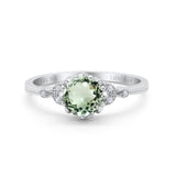 14K White Gold 1.34ct Round Art Deco Fashion 7mm G SI Natural Green Amethyst Diamond Engagement Wedding Ring Size 6.5