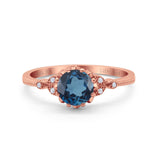 14K Rose Gold 1.34ct Round Art Deco Fashion 7mm G SI London Blue Topaz Diamond Engagement Wedding Ring Size 6.5