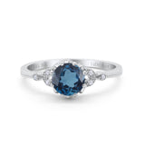 14K White Gold 1.34ct Round Art Deco Fashion 7mm G SI London Blue Topaz Diamond Engagement Wedding Ring Size 6.5