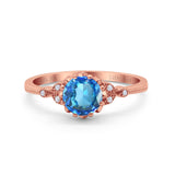 14K Rose Gold 1.34ct Round Art Deco Fashion 7mm G SI Natural Blue Topaz Diamond Engagement Wedding Ring Size 6.5
