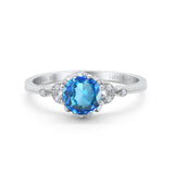 14K White Gold 1.34ct Round Art Deco Fashion 7mm G SI Natural Blue Topaz Diamond Engagement Wedding Ring Size 6.5