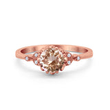 14K Rose Gold 1.34ct Round Art Deco Fashion 7mm G SI Natural Morganite Diamond Engagement Wedding Ring Size 6.5