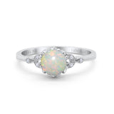 14K White Gold 0.06ct Round Art Deco Fashion 7mm G SI Natural White Opal Diamond Engagement Wedding Ring Size 6.5