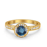 14K Yellow Gold 0.67ct Round Halo 6.5mm G SI London Blue Topaz Diamond Engagement Wedding Ring Size 6.5