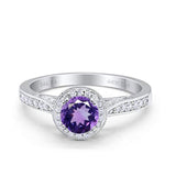 14K White Gold 0.67ct Round Halo 6.5mm G SI Natural Amethyst Diamond Engagement Wedding Ring Size 6.5