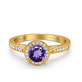 14K Yellow Gold 0.67ct Round Halo 6.5mm G SI Natural Amethyst Diamond Engagement Wedding Ring Size 6.5