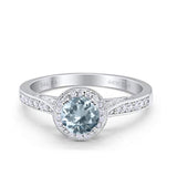 14K White Gold 0.67ct Round Halo 6.5mm G SI Natural Aquamarine Diamond Engagement Wedding Ring Size 6.5