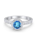 14K White Gold 0.67ct Round Halo 6.5mm G SI Natural Blue Topaz Diamond Engagement Wedding Ring Size 6.5