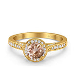 14K Yellow Gold 0.67ct Round Halo 6.5mm G SI Natural Morganite Diamond Engagement Wedding Ring Size 6.5