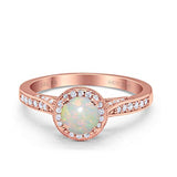 14K Rose Gold 0.21ct Round Halo 6.5mm G SI Natural White Opal Diamond Engagement Wedding Ring Size 6.5