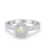 14K White Gold 0.21ct Round Halo 6.5mm G SI Natural White Opal Diamond Engagement Wedding Ring Size 6.5