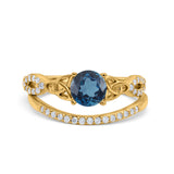 14K Yellow Gold 1.05ct Round 6mm G SI London Blue Topaz Diamond Engagement Bridal Wedding Ring Size 6.5