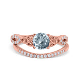 14K Rose Gold 1.05ct Round 6mm G SI Natural Aquamarine Diamond Engagement Bridal Wedding Ring Size 6.5