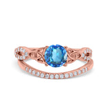 14K Rose Gold 1.05ct Round 6mm G SI Natural Blue Topaz Diamond Engagement Bridal Wedding Ring Size 6.5