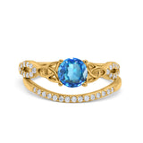 14K Yellow Gold 1.05ct Round 6mm G SI Natural Blue Topaz Diamond Engagement Bridal Wedding Ring Size 6.5