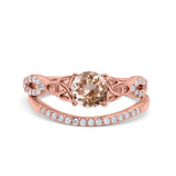 14K Rose Gold 1.05ct Round 6mm G SI Natural Morganite Diamond Engagement Bridal Wedding Ring Size 6.5