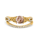 14K Yellow Gold 1.05ct Round 6mm G SI Natural Morganite Diamond Engagement Bridal Wedding Ring Size 6.5