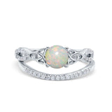 14K White Gold 0.21ct Round 6mm G SI Natural White Opal Diamond Engagement Bridal Wedding Ring Size 6.5