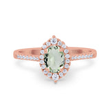 14K Rose Gold 1.53ct Oval Natural Green Amethyst G SI Diamond Engagement Ring Size 6.5