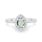 14K White Gold 1.53ct Oval Natural Green Amethyst G SI Diamond Engagement Ring Size 6.5