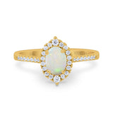 14K Yellow Gold 0.32ct Oval Natural White Opal G SI Diamond Engagement Ring Size 6.5