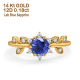 14K Yellow Gold Round Nano Blue Sapphire G SI 1.02ct Diamond Engagement Ring Size 6.5