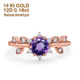 14K Rose Gold Round Natural Amethyst G SI 1.02ct Diamond Engagement Ring Size 6.5