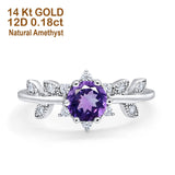 14K White Gold Round Natural Amethyst G SI 1.02ct Diamond Engagement Ring Size 6.5