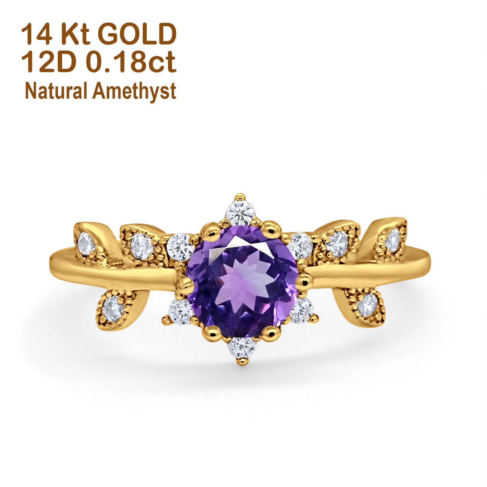 14K Yellow Gold Round Natural Amethyst G SI 1.02ct Diamond Engagement Ring  Size 6.5