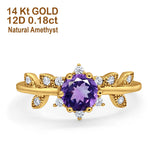 14K Yellow Gold Round Natural Amethyst G SI 1.02ct Diamond Engagement Ring Size 6.5
