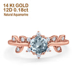 14K Rose Gold Round Natural Aquamarine G SI 1.02ct Diamond Engagement Ring Size 6.5