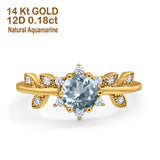 14K Yellow Gold Round Natural Aquamarine G SI 1.02ct Diamond Engagement Ring Size 6.5