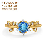 14K Yellow Gold Round Natural Blue Topaz G SI 1.02ct Diamond Engagement Ring Size 6.5