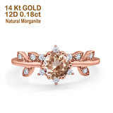 14K Rose Gold Round Natural Morganite G SI 1.02ct Diamond Engagement Ring Size 6.5