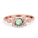 14K Rose Gold 1.37ct Round 7mm G SI Natural Green Amethyst Diamond Engagement Wedding Ring Size 6.5
